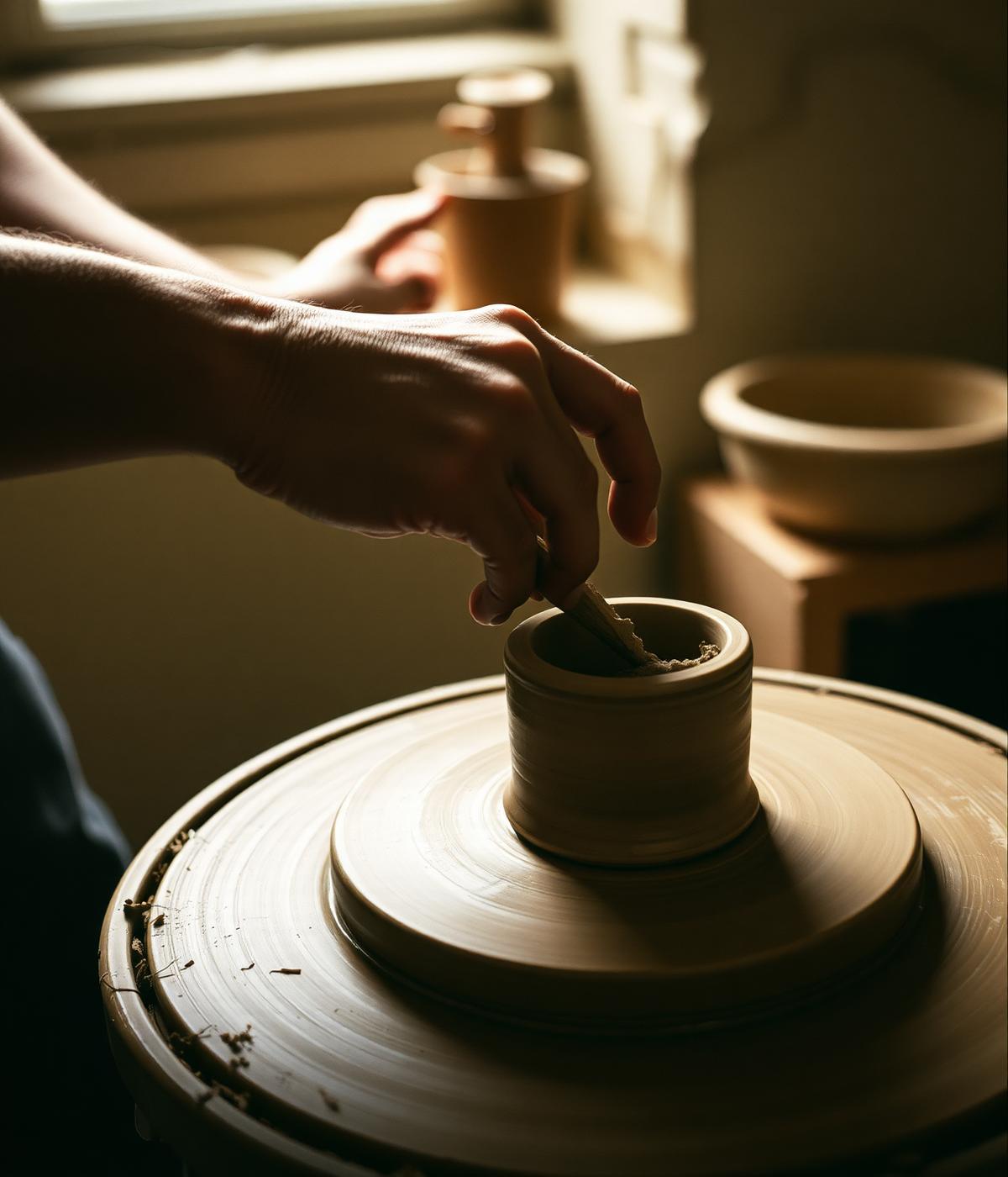 Artisan hands shaping clay
